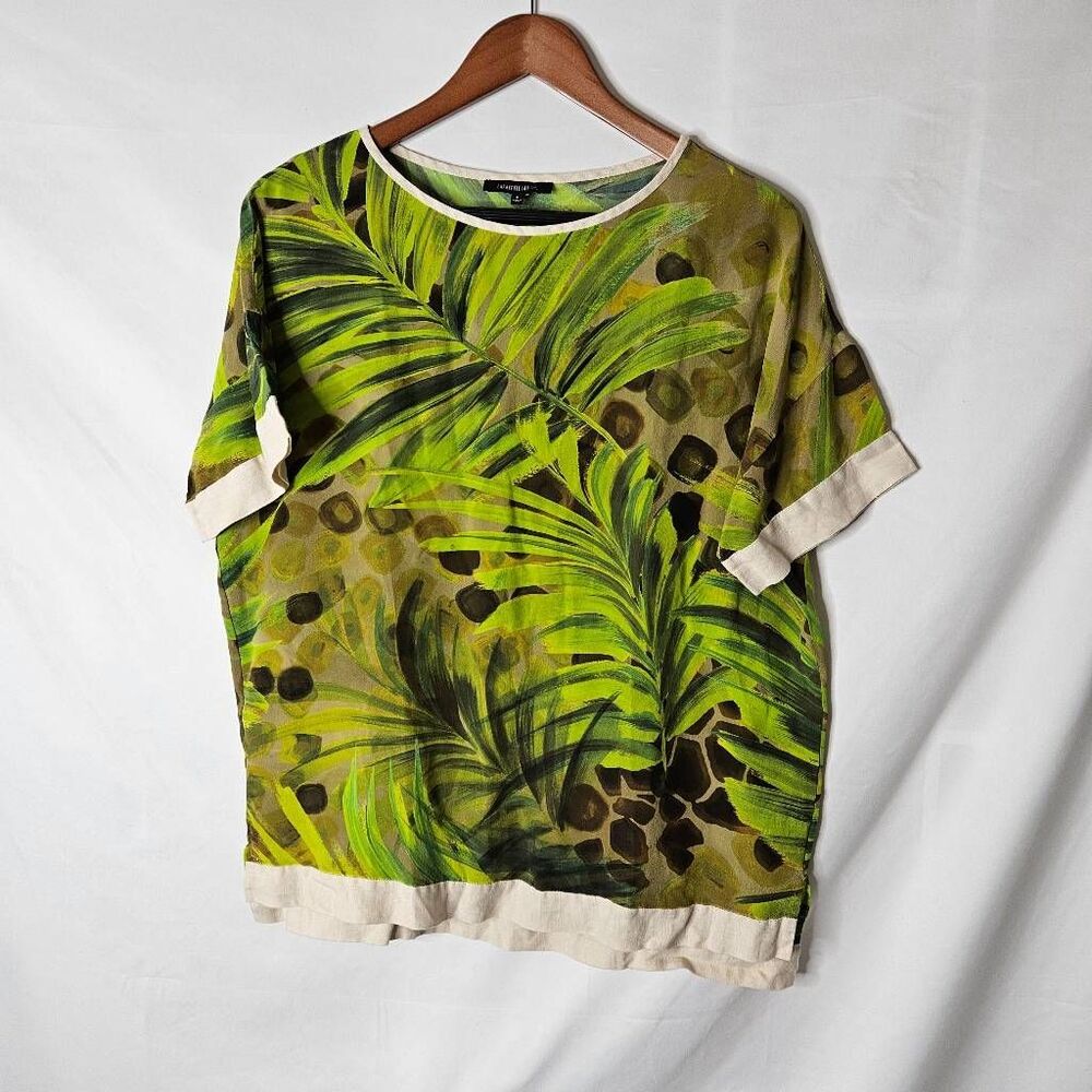 Lafayette 148 New York 100% Silk Palm‎ Leaf Print Top sz S
